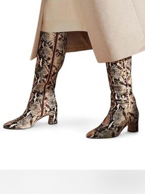 Alex Marie Pamilla Snake Print Tall Shaft Boots, Leather, side zip, block heel